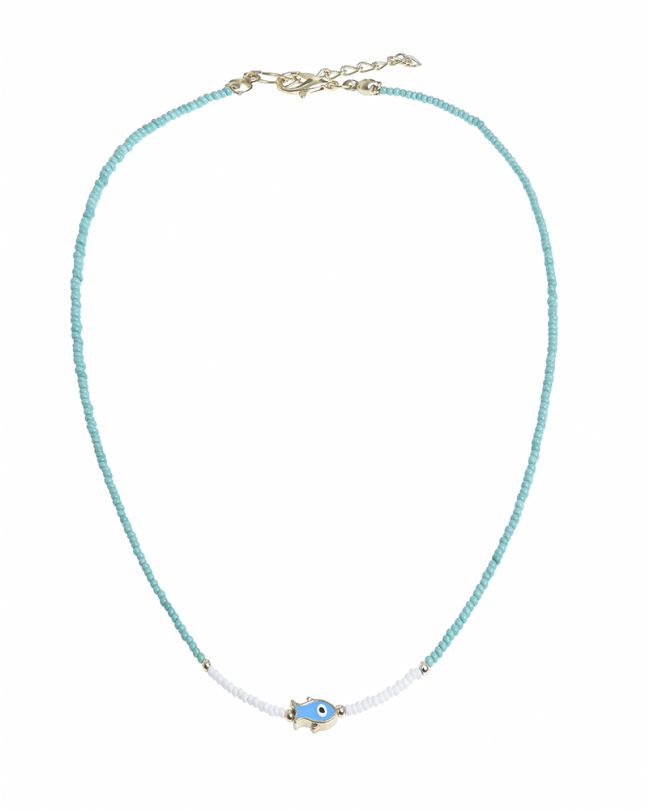 NECKLACE IN TURQUOISE/WHITE COLOR WITH BEADS AND FISH