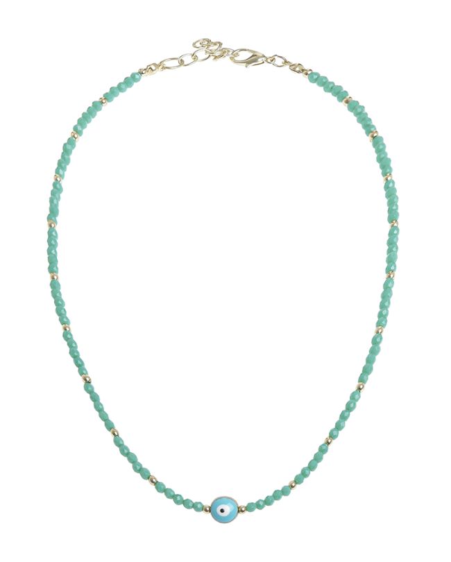 NECKLACE IN TURQUOISE COLOR WITH BEADS AND EYE