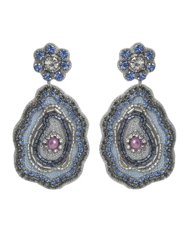 EARRINGS IN BLUE/BABY BLUE COLOR WITH BEADS AND RHINESTONES