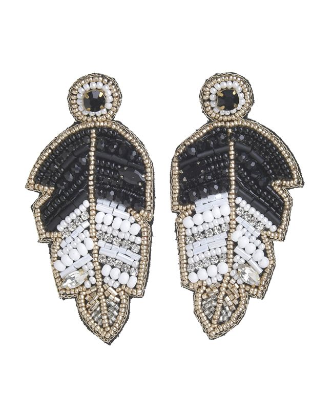 EARRINGS 'LEAF'' IN BLACK/WHITE/GOLD COLOR WITH BEADS AND STONES