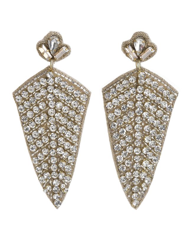 EARRINGS 'LEAF'' IN SILVER COLOR WITH BEADS AND STONES