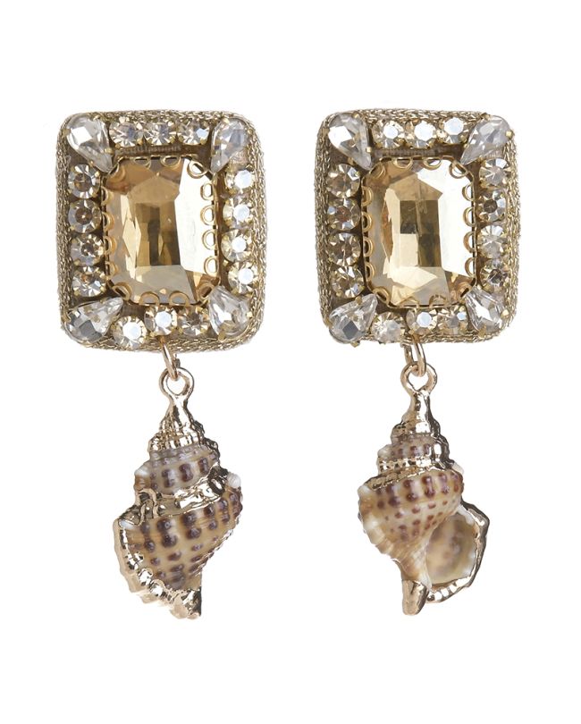 EARRINGS ''SHELL'' IN GOLD COLOR WITH STONES