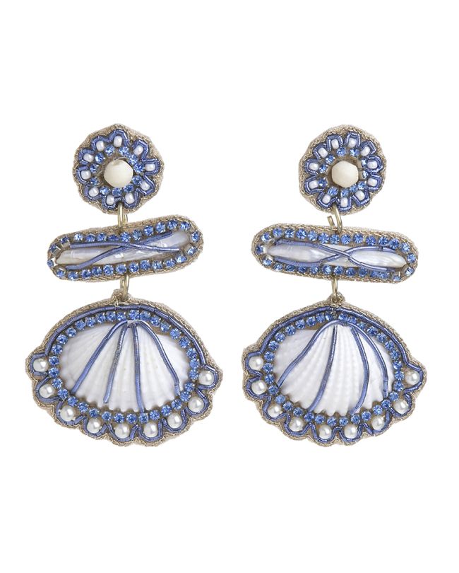 EARRINGS ''SHELL'' IN WHITE/BLUE COLOR WITH BEADS AND STONES