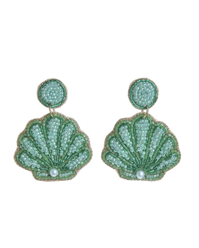 EARRINGS ''SHELL'' IN GREEN/LIGHT BLUE COLOR WITH BEADS AND STONES