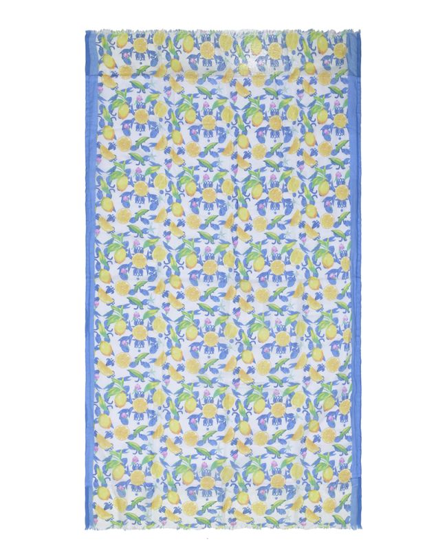 DOUBLEFACE BEACH TOWEL IN WHITE/BLUE COLOR WITH LEMONS 100X180 (100% COTTON)