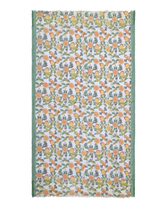 DOUBLEFACE BEACH TOWEL IN WHITE/GREEN COLOR WITH ORANGES 100X180 (100% COTTON)