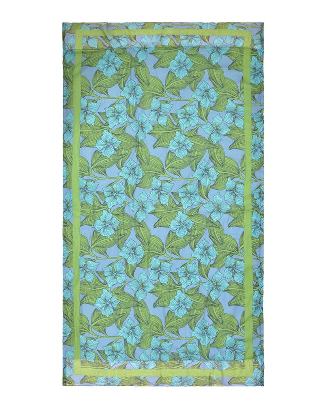 DOUBLEFACE BEACH TOWEL IN BLUE/GREEN COLOR WITH FLOWERS/LEAVES 100X180 (100% COTTON)
