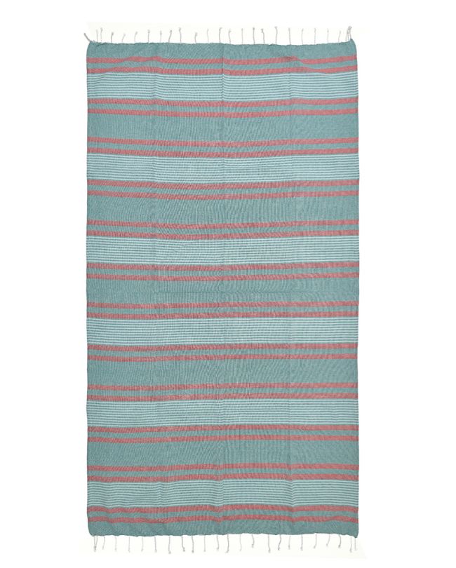 PESTEMAL TOWEL IN GREEN/RED COLOR WITH STRIPES 90X180  (100% COTTON)