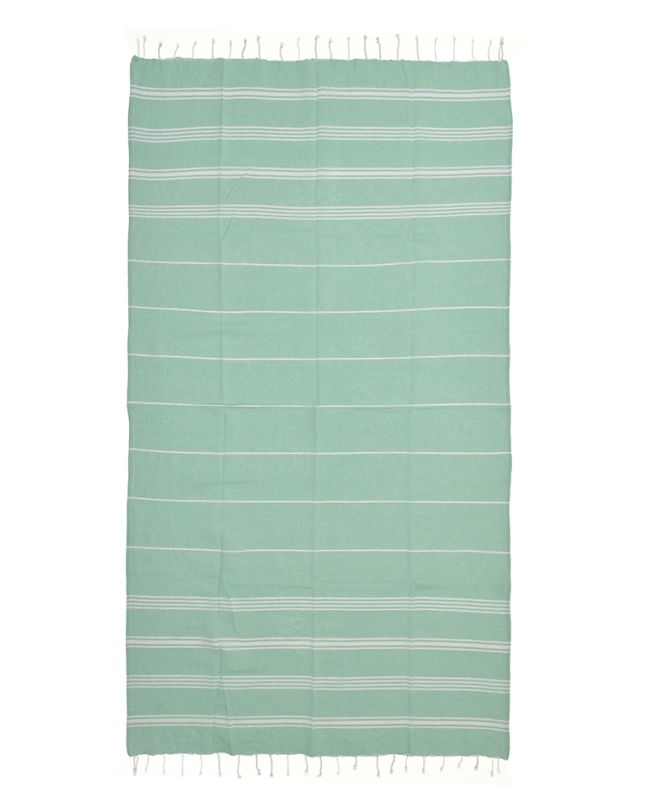 PESTEMAL TOWEL IN GREEN/WHITE COLOR WITH STRIPES 90X180  (100% COTTON)