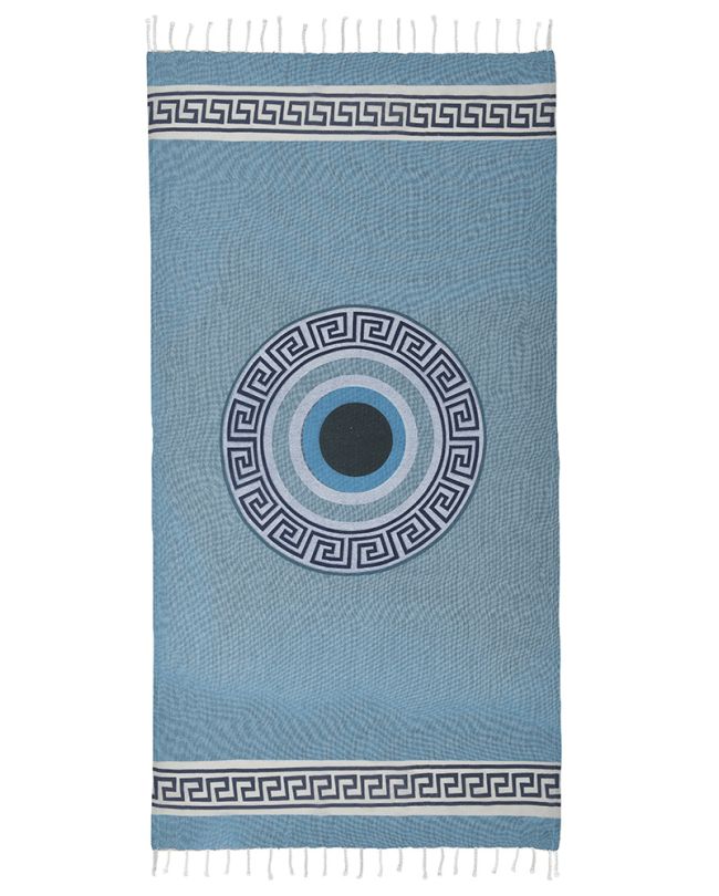 PESTEMAL TOWEL IN TURQUOISE COLOR WITH EYE AND PRINTS 90X170 (100% COTTON)