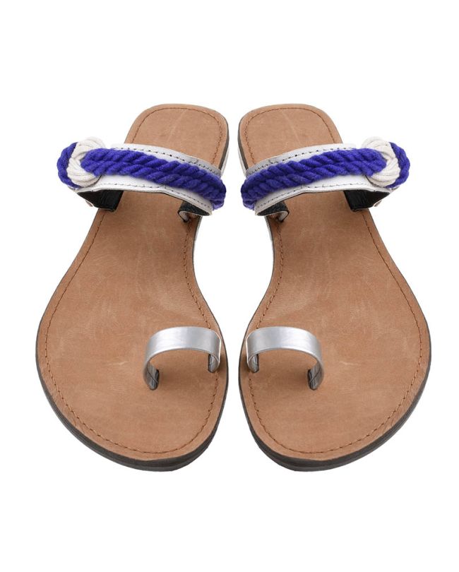 LEATHER SANDAL ΙΝ WHITE  COLOR WITH BLUE ROPE (EU 40)