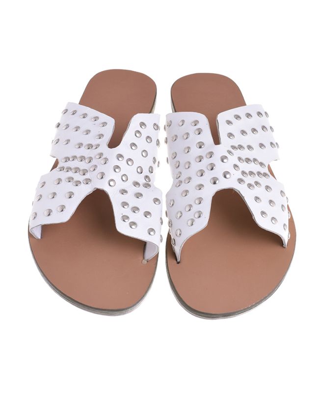 LEATHER SANDAL IN WHITE COLOR WITH BEADS(EU41)