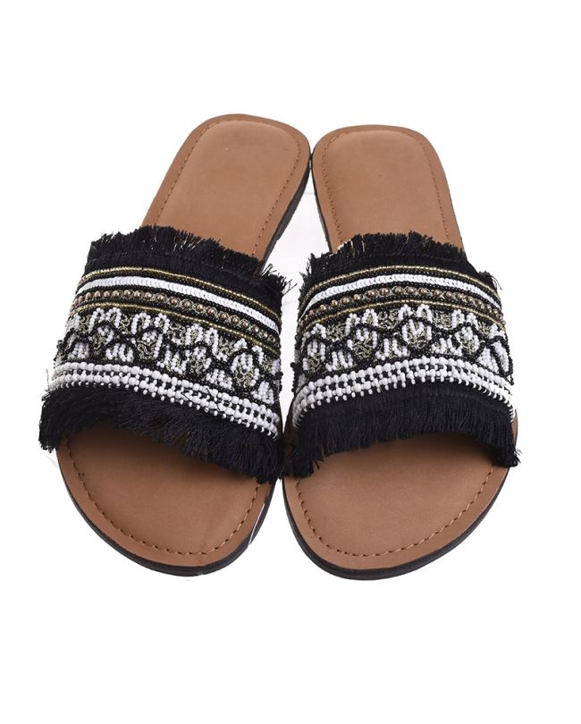SANDAL WITH BEADS AND BLACK TASSELS(EU 41)