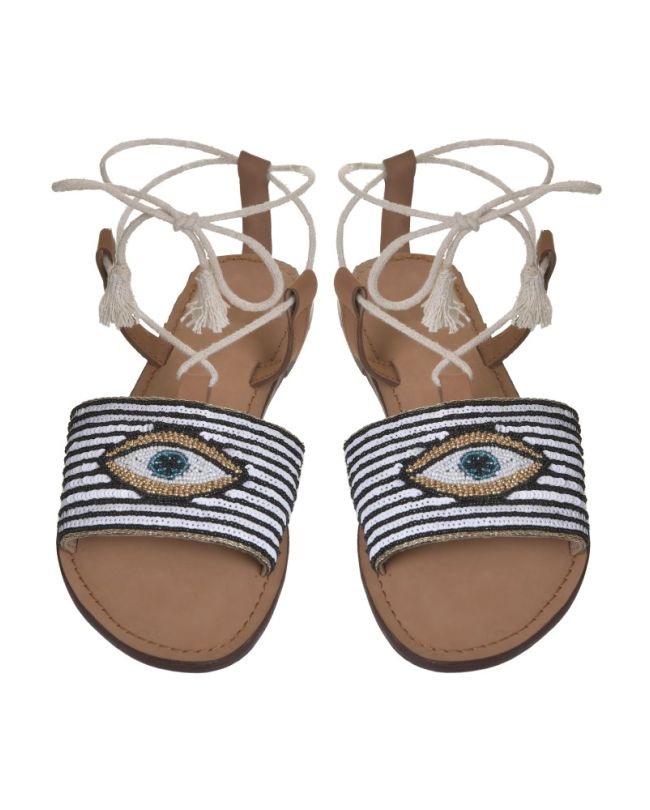 LEATHER SANDAL ''EYE'' WITH BEADS (EU 39)