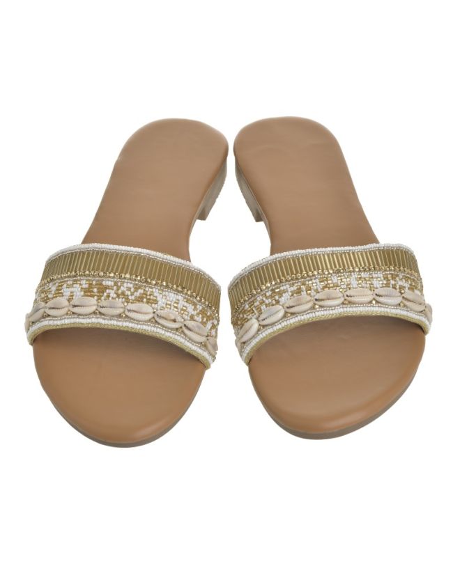 SANDAL IN WHITE/GOLD COLOR WITH SHELLS (EU 38)