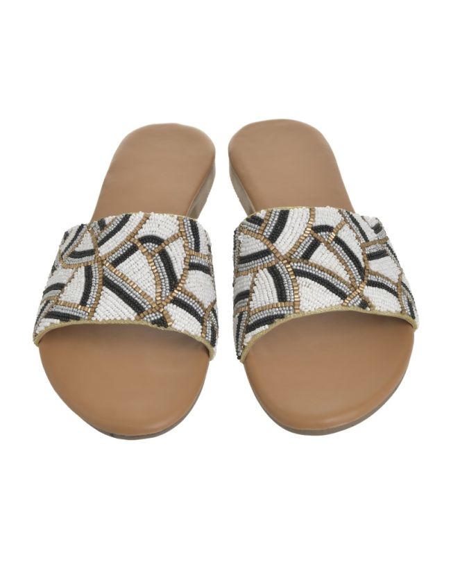 SANDAL WHITE/BLACK/GOLD WITH BEADS (EU 41)