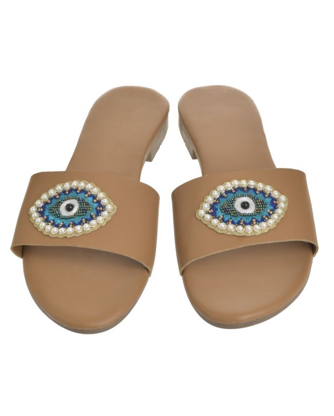 SANDAL ΙΝ BEIGE BLUE COLOR ''EYE'' WITH BEADS (EU 41)