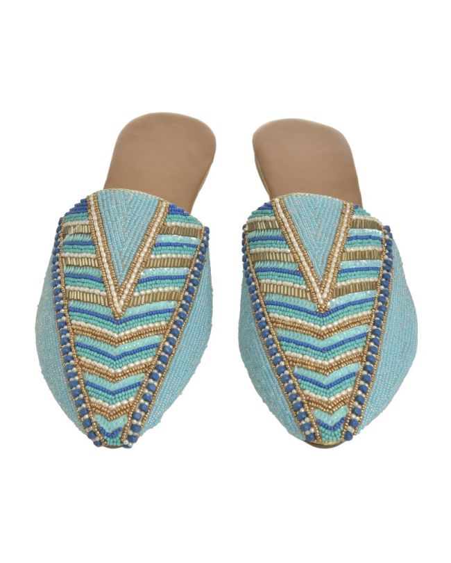MULES ΙΝ LIGHT BLUE/WHITE COLOR WITH BEADS (EU 40)