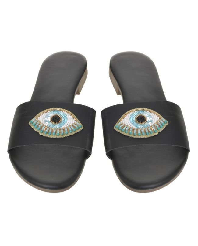 SANDAL ΙΝ BLACK BLUE COLOR ''EYE'' WITH BEADS (EU 41)