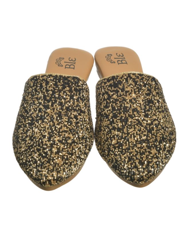 MULES IN BLACK/GOLD COLOR WITH BEADS (EU 37)