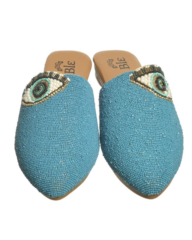 MULES IN BLUE COLOR ''EYE'' WITH BEADS (EU 37)