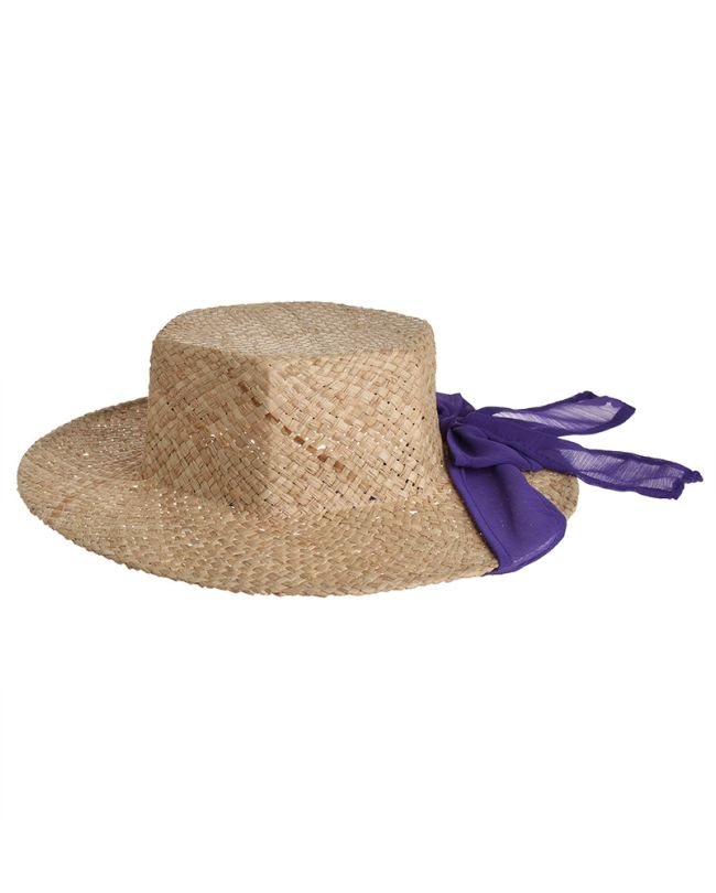 STRAW HAT WITH PURPLE BOW Φ36Χ12