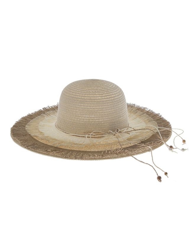 STRAW HAT IN ECRU COLOR WITH BEIGE/BROWN RAFFIA ONE SIZE 11CM (100% PAPER)