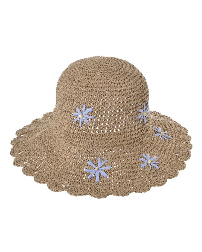 ΚΑΠΕΛΟ ΨΑΘΙΝΟ ''BUCKET'' ΜΠΕΖ ΜΕ ΓΑΛΑΖΙΕΣ ΜΑΡΓΑΡΙΤΕΣ ONE SIZE 57CM (100% PAPER)