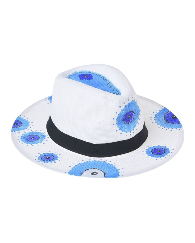 PAINTED HAT IN WHITE COLOR WITH EYES ONE SIZE 57CM (100% PAPER)