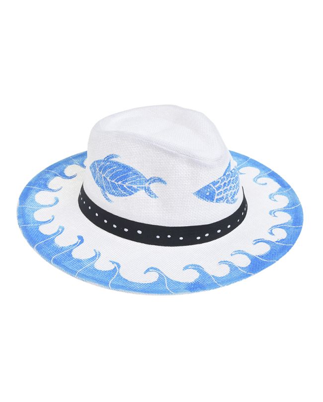 PAINTED HAT IN WHITE COLOR WITH FISH ONE SIZE 57CM (100% PAPER)