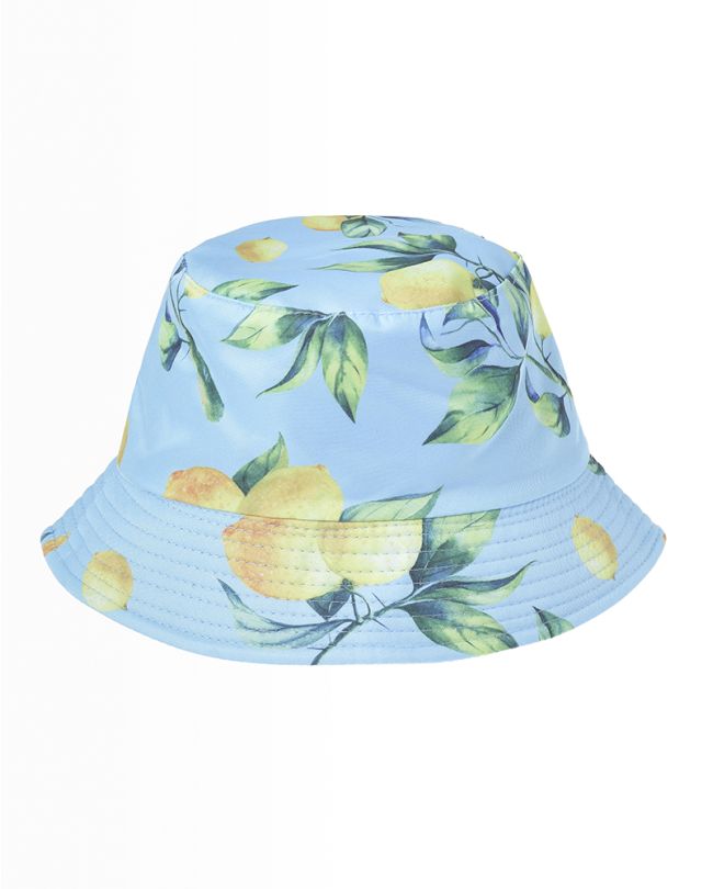 STRAW BUCKET HAT IN LIGHT BLUE COLOR WITH LEMONS ONE SIZE 57CM (100% POLYESTER)