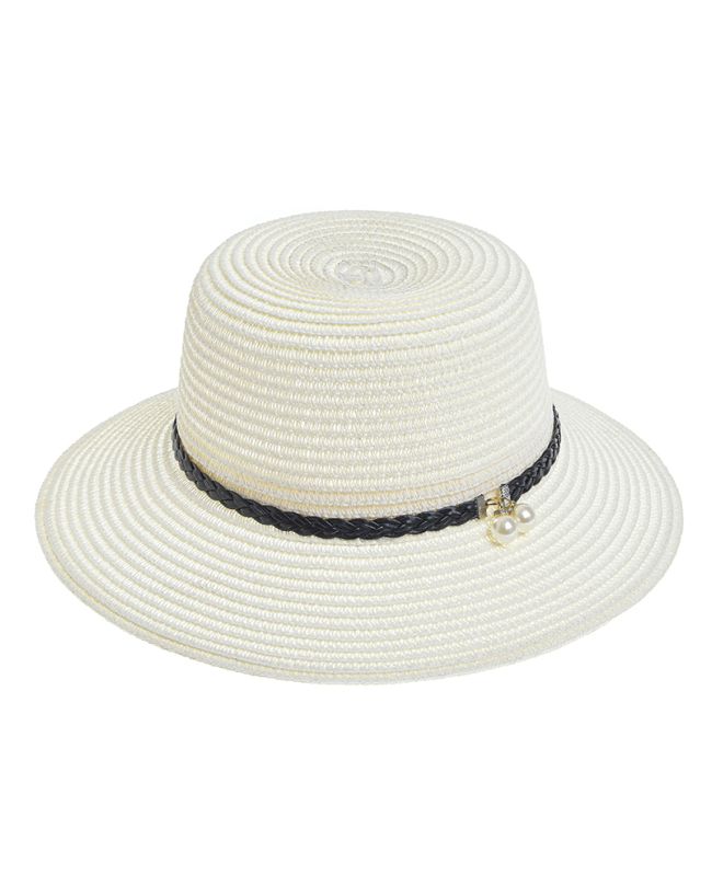 STRAW HAT IN WHITE COLOR WITH BLACK DETAILS ONE SIZE 7CM (100% PAPER)