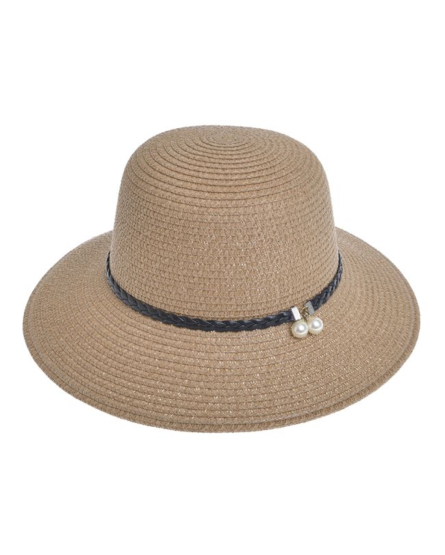 STRAW HAT IN BEIGE COLOR WITH BLACK DETAILS ONE SIZE 7CM (100% PAPER)