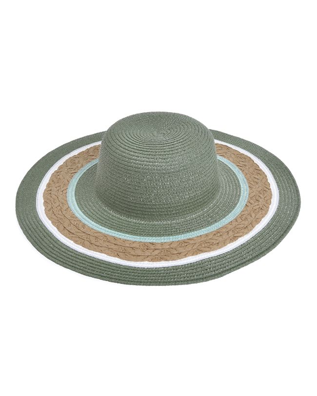 STRAW HAT IN GREEN/BEIGE COLOR ONE SIZE 57CM (100% PAPER)