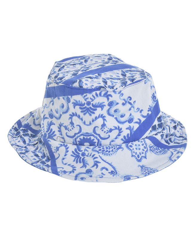 FABRIC HAT IN WHITE BLUE COLOR WITH PRINTS (100% COTTON) Φ27Χ10