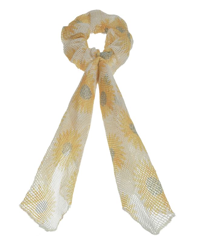 SCRUNCHIE NET BEIGE WITH YELLOW FLOWERS (100% COTTON)