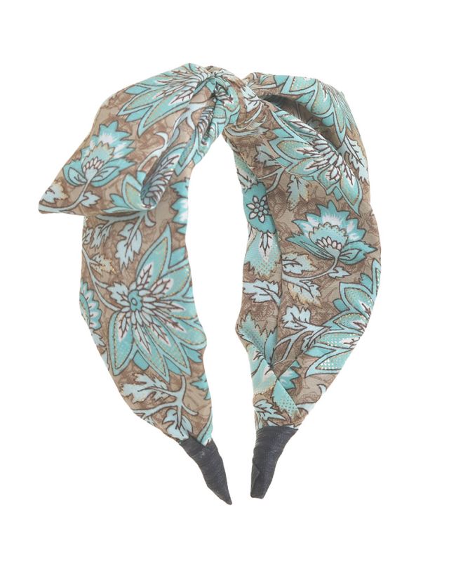 HEADBAND WITH BOW ΙΝ BROWN/GREEN COLOR WITH GOLD DETAILS