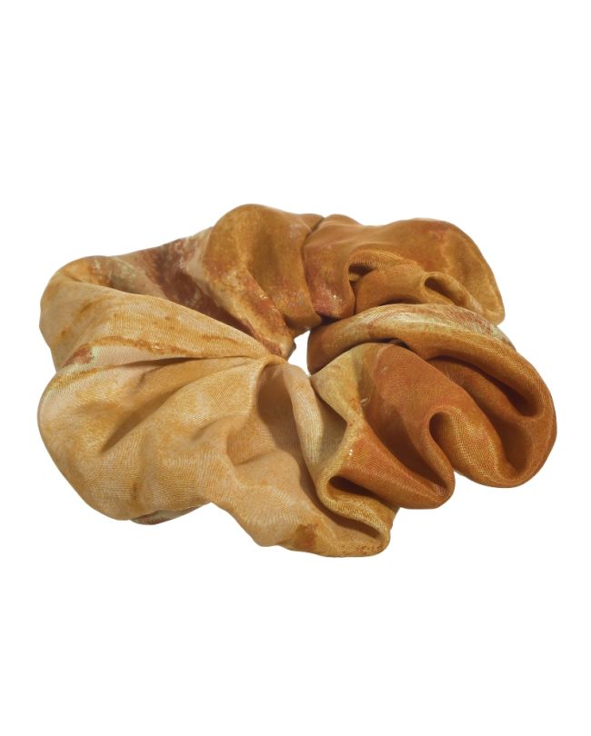SCRUNCHIE IN MUSTARD/BROWN COLOR WITH GOLD DETAILS