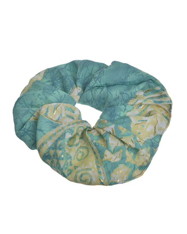 SCRUNCHIE IN TURQUOISE/GREEN COLOR ''LEAF'' WITH GOLD DETAILS