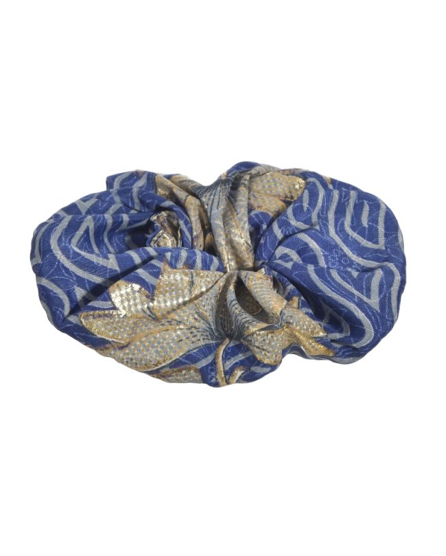 SCRUNCHIE IN BLUE COLOR WITH GOLD FLOWERS