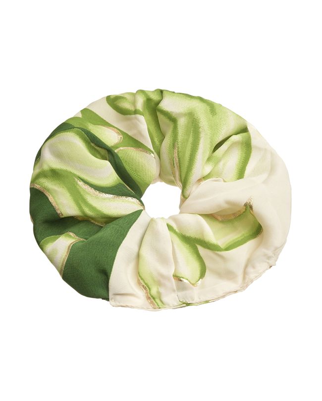 SCRUNCHIE IN WHITE/GREEN COLOR WITH  GOLD DETAILS Φ8Χ2