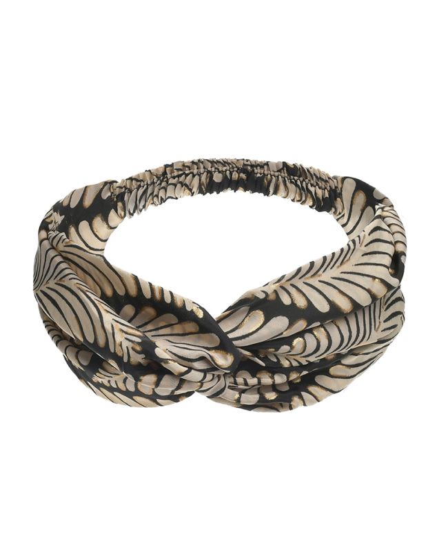 HEAD BAND ''LEAF'' IN BLACK/WHITE COLOR WITH  GOLD DETAILS