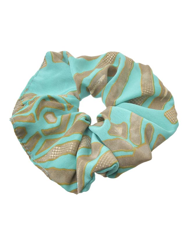 SCRUNCHIE ΤΥΡΚΟΥΑΖ/ΠΡΑΣΙΝΟ ΜΕ ΧΡΥΣΕΣ ΛΕΠΤΟΜΕΡΕΙΕΣ Φ8Χ2