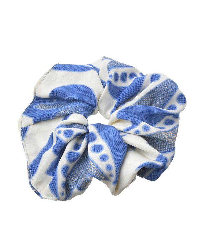 SCRUNCHIE ΣΕ ΛΕΥΚΌ ΜΕ ΜΠΛΕ/ ΧΡΥΣΕΣ ΛΕΠΤΟΜΕΡΕΙΕΣ Φ8Χ2