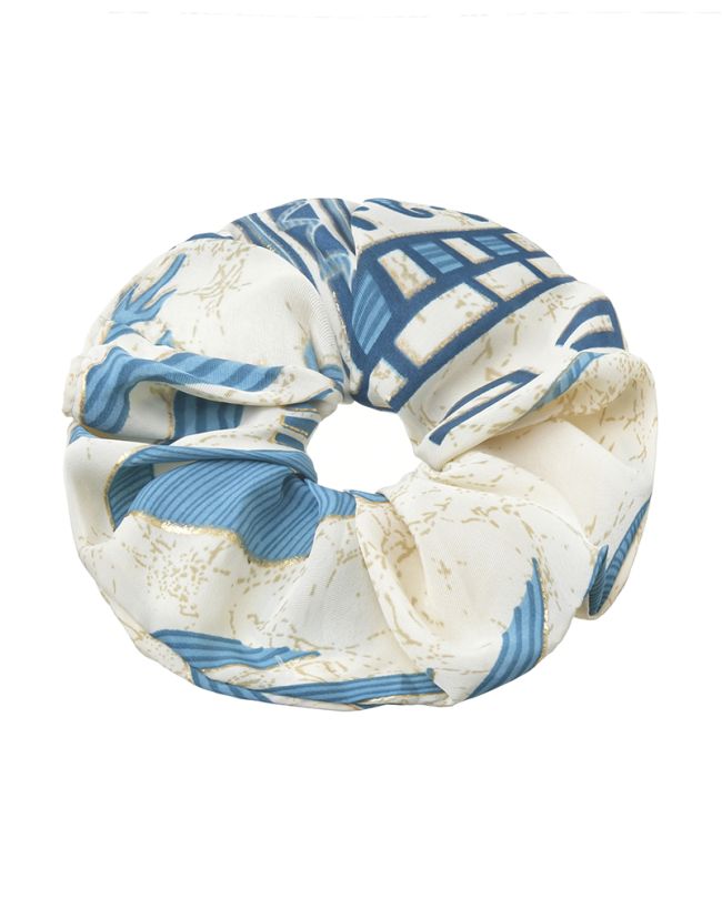 SCRUNCHIE IN ECRU WITH BLUE PATTERN Φ8Χ2