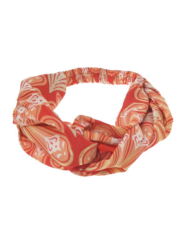HEAD BAND IN ORANGE/WHITE/RED WITH GOLD DETAILS
