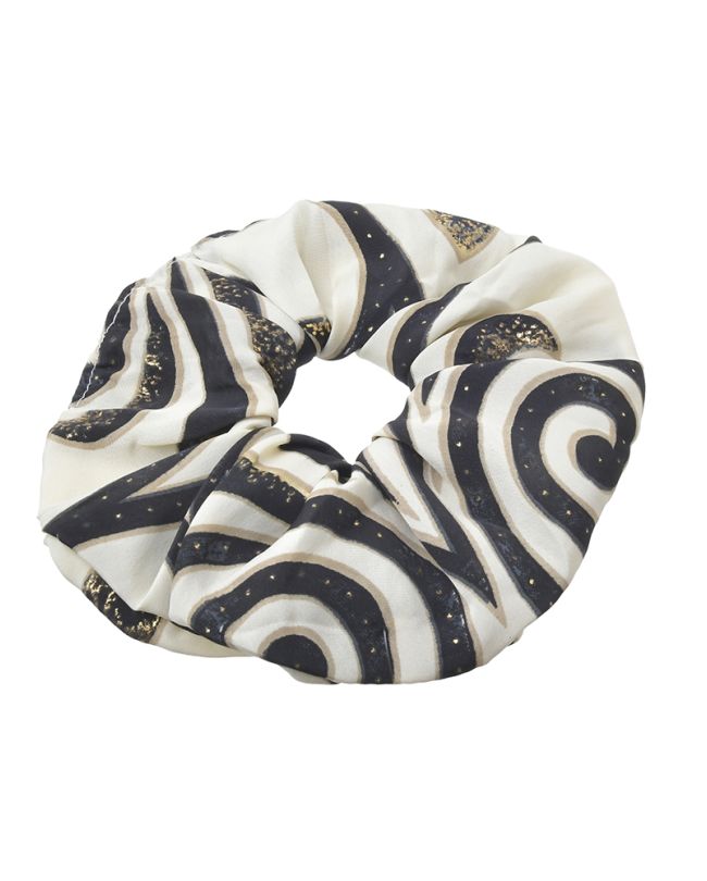 SCRUNCHIE  ΕΚΡΟΎ ΜΕ ΜΑΥΡΕΣ/ΧΡΥΣΕΣ ΛΕΠΤΟΜΕΡΕΙΕΣ  Φ8Χ2