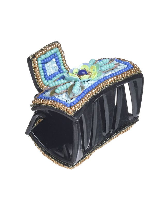 CLAMMER WITH BEADS ''FLOWER'' IN BLUE/TURQUOISE COLOR