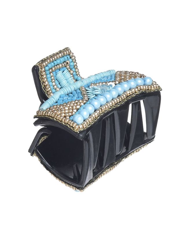 CLAMMER WITH BEADS GOLDEN/BLUE