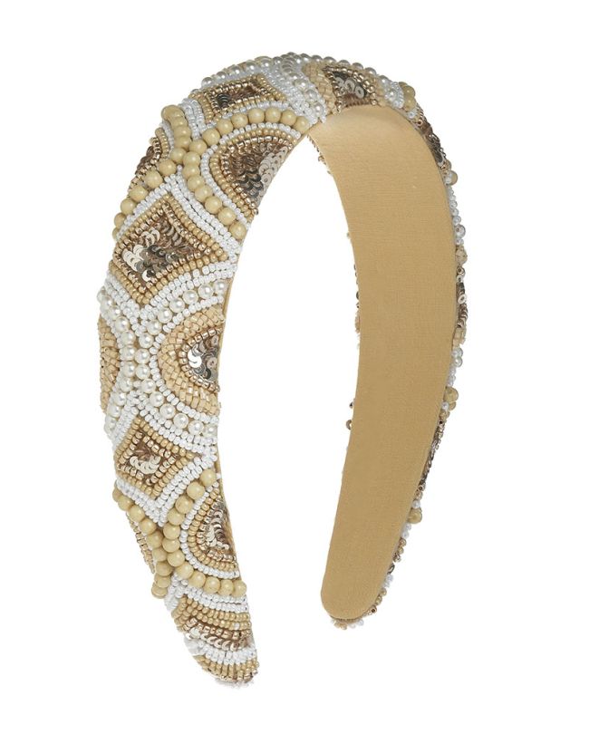 HEADBAND IN WHITE/GOLD COLOR WITH BEADS